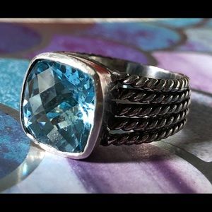 CUSTOM MADE AQUAMARINE AND STERLING SILVER RING